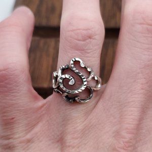 Size 6.5 925 Sterling Silver Abstract Diamond Cut Pattern Cool Ring